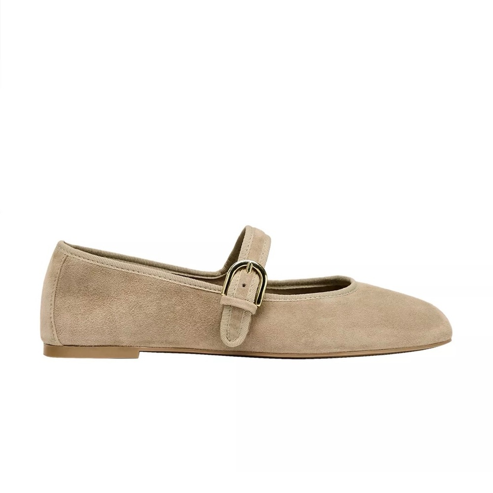 NEW ZARABeige Suede Mary Jane Flat with Gold Buckle